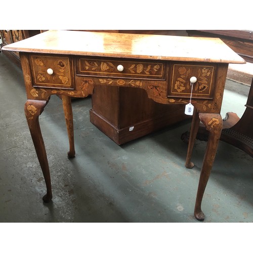 555 - An 18th century oak lowboy, all over floral marquetry, the moulded top over three frieze drawers, on... 