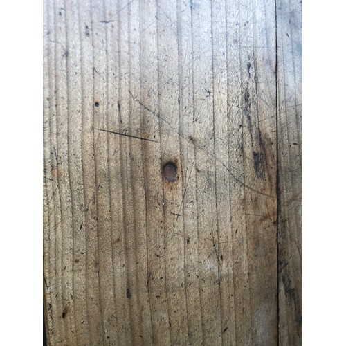 589 - A 19th century French fruitwood kitchen table, five plank top, with single end drawer, on square tap... 