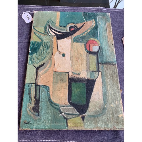 348 - Early 20th century abstract, oil on canvas, signed indistinctly lower left, 25.5x36cm