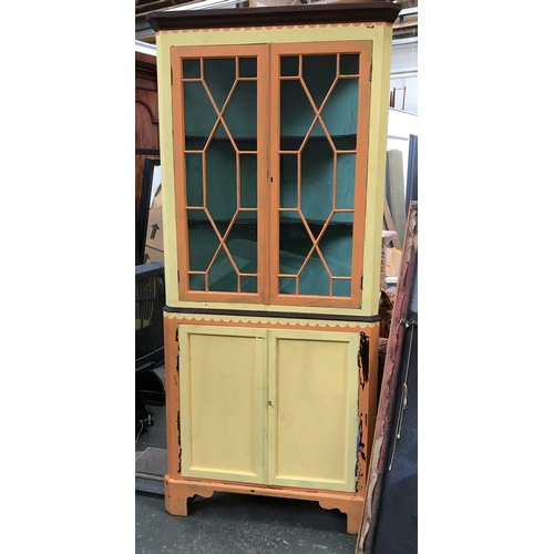 1024 - An astragal glazed painted standing corner cupboard on bracket feet, 197x90cm