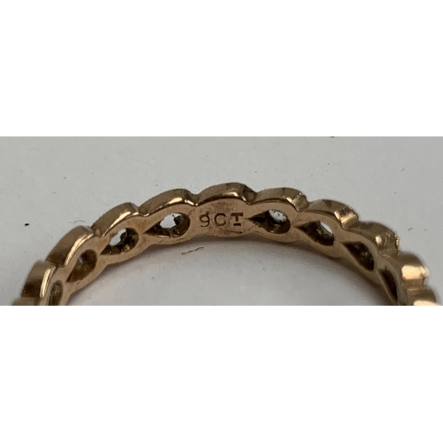 9 - An Art Deco 9ct gold eternity ring, some paste missing, size Q, 2g