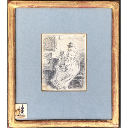 309 - William Henry Hunt (1790-1864), 'A Mother Seated With Her Child', pencil drawing on paper, 10x7.5cm