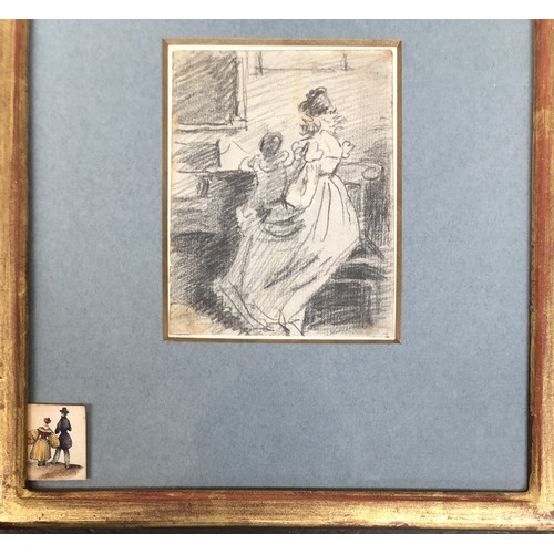 309 - William Henry Hunt (1790-1864), 'A Mother Seated With Her Child', pencil drawing on paper, 10x7.5cm