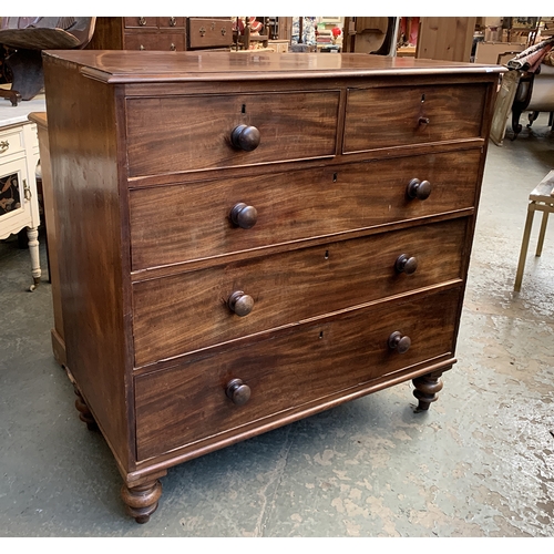 1036 - A Victorian mahogany chest of two short over three graduating drawers, on turned feet, 114x54.5x104c... 