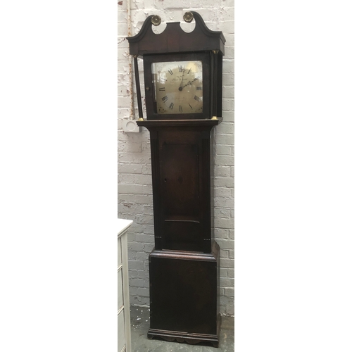 1042 - An oak longcase clock, broken swan neck pediment, the painted dial with Roman numerals, signed Pizzi... 