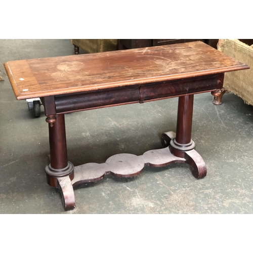 1020 - A 19th century mahogany side table, with two cushion drawers, 128x52x76cmH