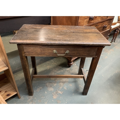 996 - A rectangular provincial joined oak side table, with single drawer, on square section legs and H str... 