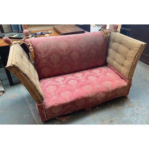 1017 - An early 20th century knoll sofa, in need of re-upholstery, 166cmW 81cmD