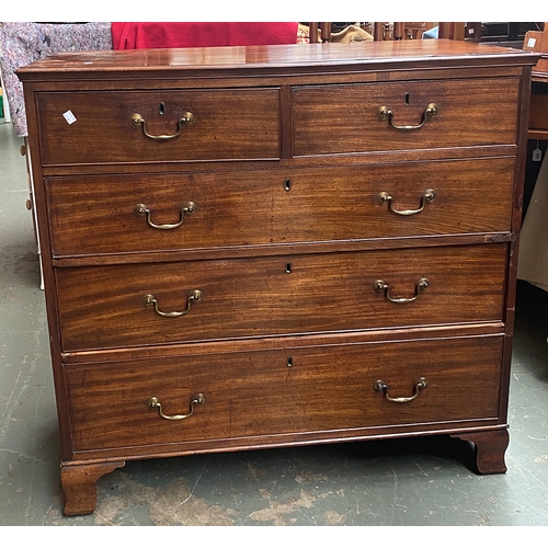 1031 - A 19th century mahogany chest of two short over three graduating drawers, on ogee bracket feet, 107x... 