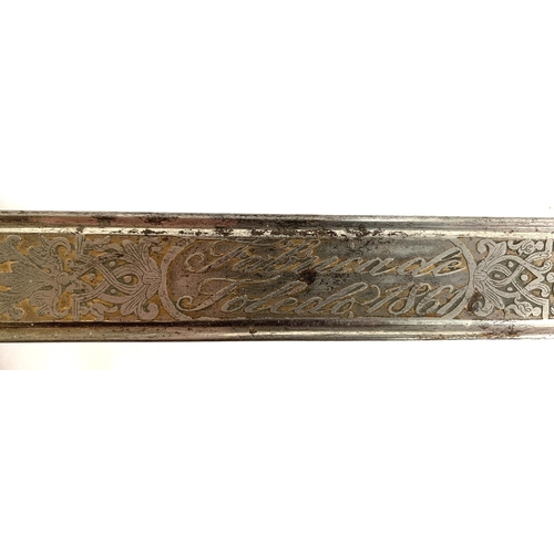 A Victorian officer’s sword, the straight blade etched with ‘Ad Finem