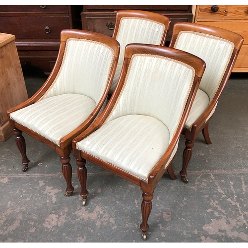 999 - A set of four Empire style rosewood side chairs, upholstered back and seat on fluted tapering legs a... 