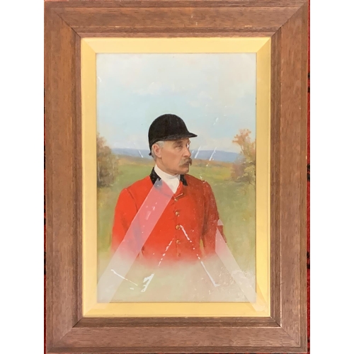 228 - Dickinson, Late 19th Century, a half-length study of a huntsman in a landscape, oil on panel, signed... 