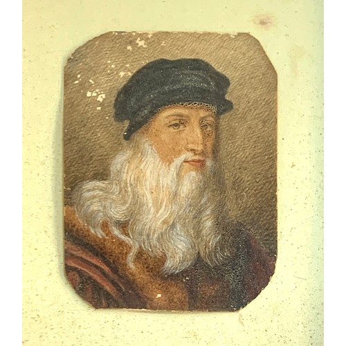 164 - A 19th century miniature, self portrait after Leonardo da Vinci, oil on card, 7.5x5.8cm