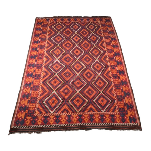 702 - A modern kilim rug, red ground, approximately 447x295cm