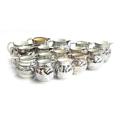 236 - A collection of fifteen 19th century silver lustre jugs, of varying sizes, approximately 11.5cm to 1... 