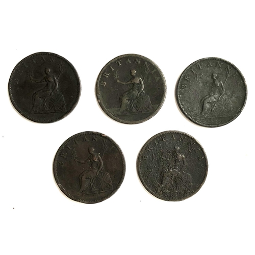 56 - Four George III 1806 pennies, together with an 1807 penny