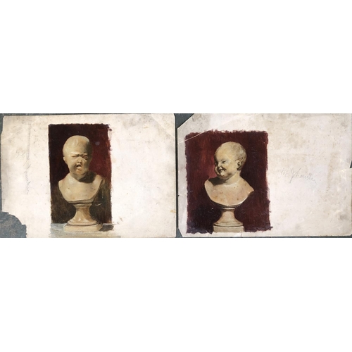 328 - A pair of 19th century studies of marble busts of children, oil on paper, approx. 22x17cm and 24x13c... 