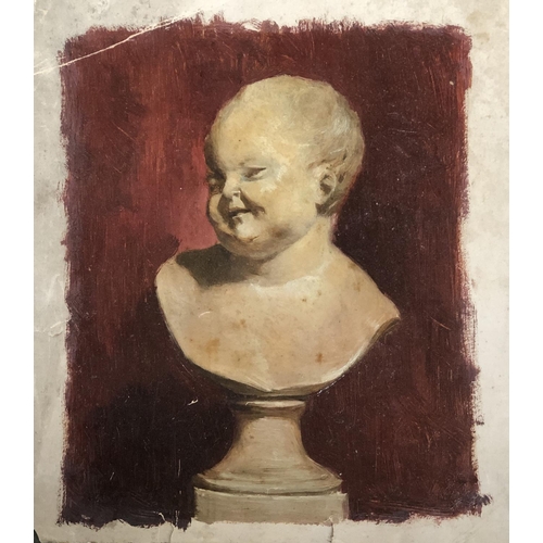 328 - A pair of 19th century studies of marble busts of children, oil on paper, approx. 22x17cm and 24x13c... 