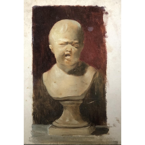 328 - A pair of 19th century studies of marble busts of children, oil on paper, approx. 22x17cm and 24x13c... 