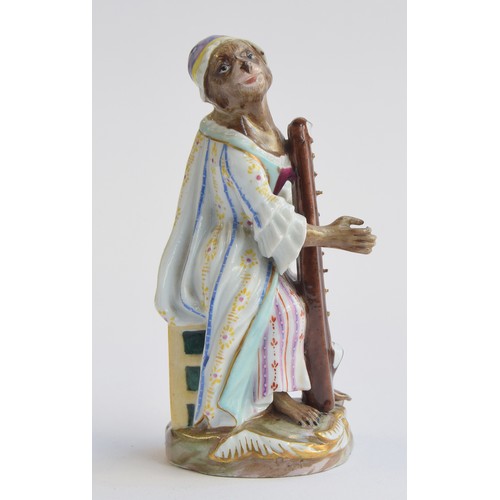 216 - A set of fourteen 19th century Meissen monkey orchestra porcelain figurines (af), all 15cm and small... 