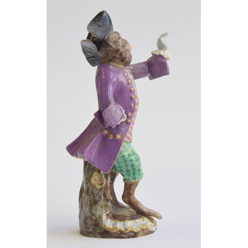 216 - A set of fourteen 19th century Meissen monkey orchestra porcelain figurines (af), all 15cm and small... 