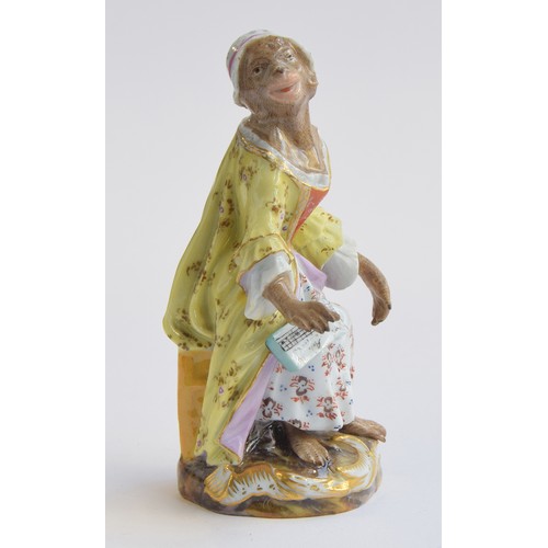 216 - A set of fourteen 19th century Meissen monkey orchestra porcelain figurines (af), all 15cm and small... 