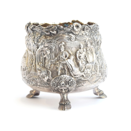 87 - A large George III silver and silver gilt master salt, by Edward Farrell, London 1818, cast with fou... 