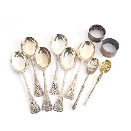 69 - A matched set of six silver soup spoons, by Charles Boyton & Son Ltd, London 1932, 1936-7, with pier... 