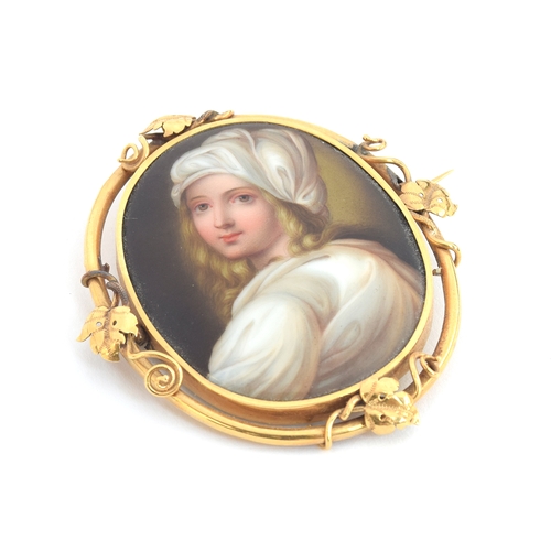 2 - A 19th century gold mounted brooch, the hand painted porcelain plaque depicting Beatrice Cenci, deco... 