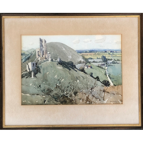 540 - Local interest: Arthur Bradbury (1892-1977), Corfe Castle, watercolour, signed lower right, 24.5x35.... 