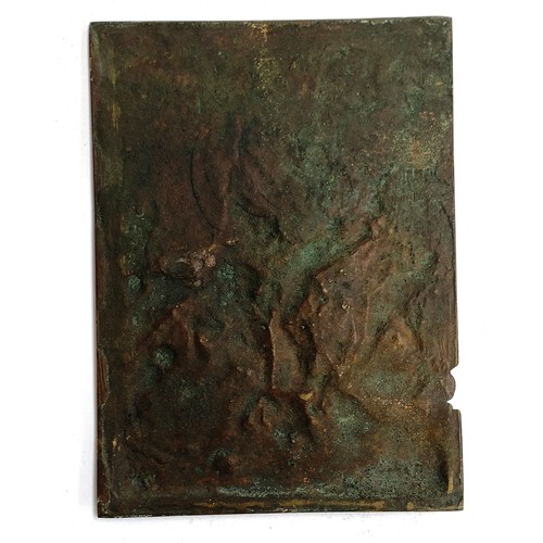 263 - An unusual 19th century likely Belgian bronze plaque depicting a Medieval battle scene in relief of ... 