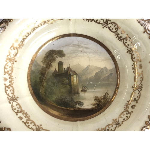 219 - A mixed lot of ceramics to include a 19th century Copeland dish, hand painted with the castle of Chi... 