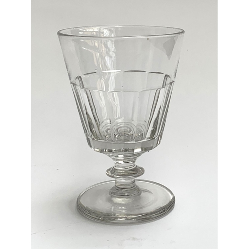 155 - A heavy hand blown cut glass goblet, on knopped stem and thick spreading foot, 13.5cmH