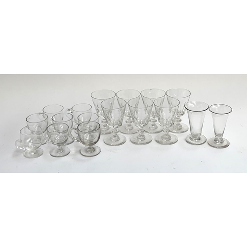 156 - A lot of seven small cut glass wine glasses; eight 19th century and later custard cups; and two hand... 