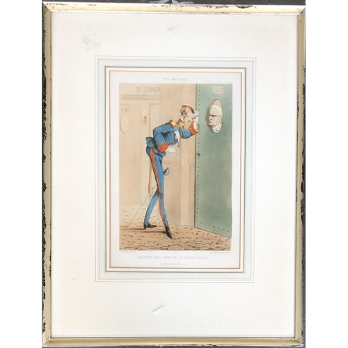 545 - Four French colour lithographs, 'Types Militaires', caricatures of military officers, each 34x24cm