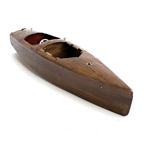 380 - A vintage mahogany model speedboat, with brass propellor, 60cmL