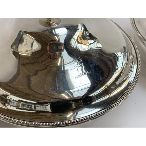 84 - A  pair of Mappin Brothers silver plated three division serving dishes and covers, 23cmD