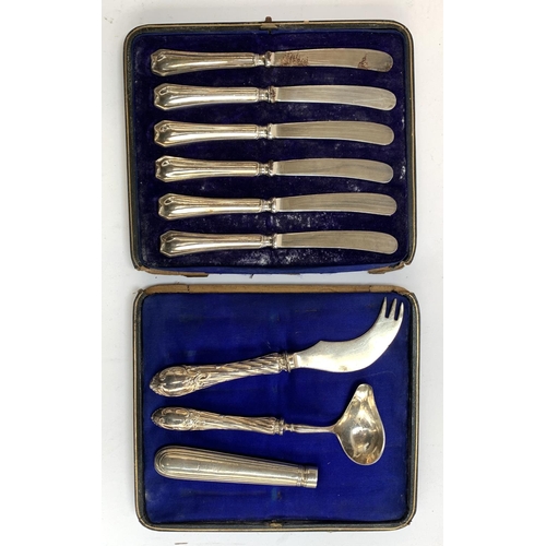 74 - A cased set of 6 silver handled butter knives (af), etc