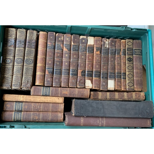 475 - BINDINGS AND VINTAGE BOOKS: to include Smollett, Greek poets, sermons etc. Includes a small 'book tr... 