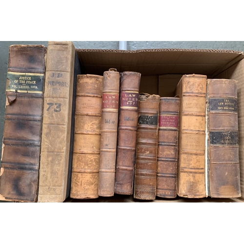 490 - LAW BOOKS (bindings): Three boxes (c. 35 vols) of Statutes, Law Reports etc. fully bound. Most in go... 