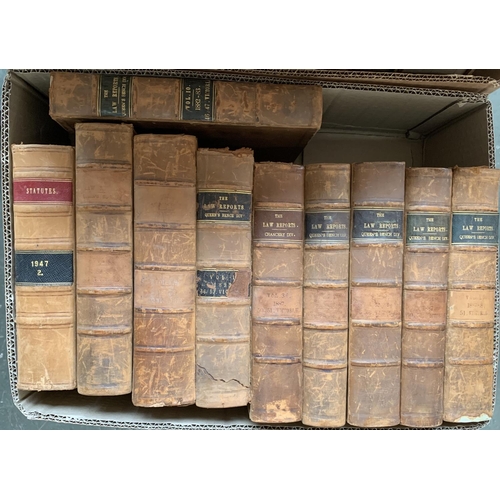 490 - LAW BOOKS (bindings): Three boxes (c. 35 vols) of Statutes, Law Reports etc. fully bound. Most in go... 