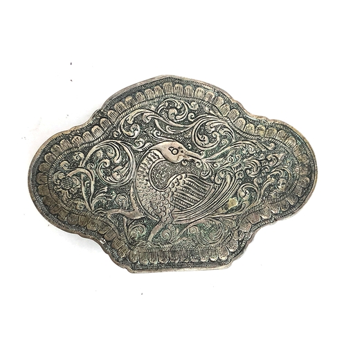 70 - A probably Sri Lankan shaped white metal box, chased with two birds among foliage, 5.5ozt