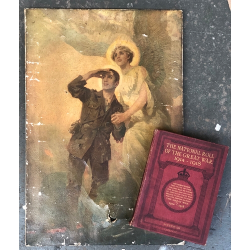 576 - After James Clark R.I, a soldier with an angel (af), 61x41cm; together with a The National Roll of T... 