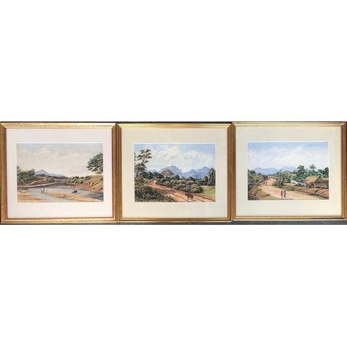 609 - A set of three early 20th century watercolours of Kandy District, Ceylon, 22x31.5cm (3)