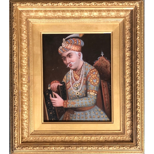 610 - 20th century portrait of Mughal Emperor Akbar, oil on panel, 24x19cm