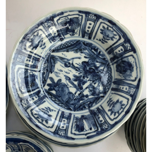 524 - A quantity of Chinese blue and white dinnerwares, some marked to base, the largest plates 30cmD, app... 