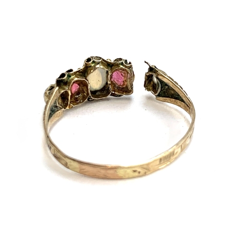 14 - A 9ct gold mid Victorian opal and pink paste ring (af), hallmarked for 1871, approx. size O, 1.1g