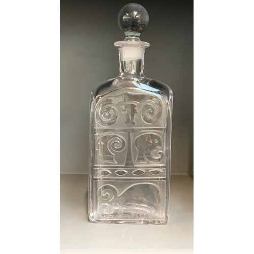 212 - A Kosta Afors pressed glass decanter, signed to base Bertil Vallien, 25cmH (chipped)