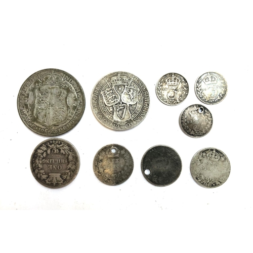 48 - A small quantity of pre 1947 silver coins to include 1 florin 1901, sixpence 1840, 1887, 1888, one s... 