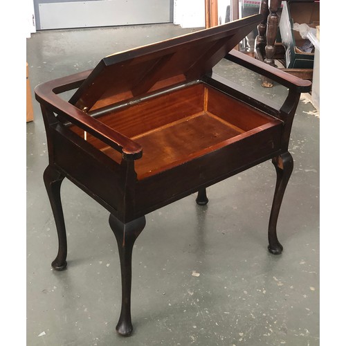 1026 - A piano stool on cabriole legs, hinged lid, 65cmW